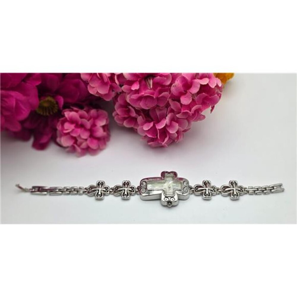 Buckley London Cross Watch Silver Tone Bracelet 30mm New Working Faith Style 8"